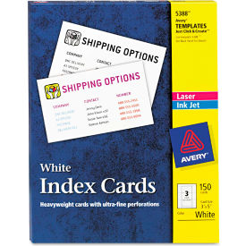 UnRule Index Cards for Laser and Inkjet Printers, 3" x 5", White, 50/Box