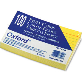 Rule Index Cards, 3" x 5", Canary, 100/Pack