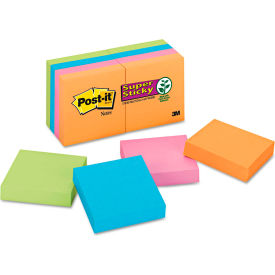 Super Sticky Note Pads, 2" x 2", Electric Glow, 90 Sheets, 8/Pack