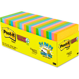 Post-it Super Sticky Note Pads, 3" x 3", Electric Glow, 70 Sheets, 24/Pack