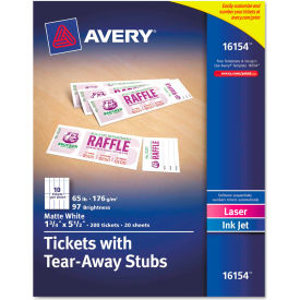 Printable Tickets w/Tear-Away Stubs, 8-1/2" x 11", Matte White, 200/Pack