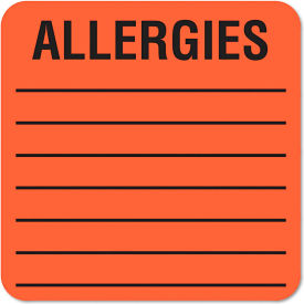 Medical Labels for Allergies, 2 x 2, Orange, 500/Roll