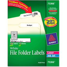 Permanent Self-Adhesive File Folder Labels, 3-7/16x2/3 in White, 1800 Labels