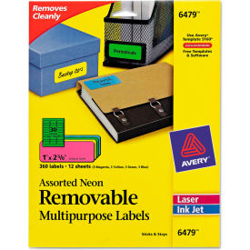 Removable Self-Adhesive Multipurpose Labels, 1 x 2-5/8, Assorted Neon, 360/Pack