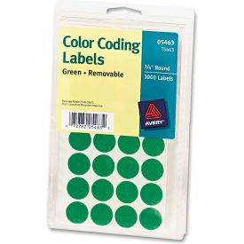 Print or Write Removable Color-Coding Labels, 3/4" Dia, Green, 1008/Pack