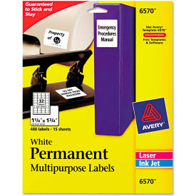 Permanent ID Labels, Laser/Inkjet, 1-1/4 x 1-3/4, White, 480/Pack