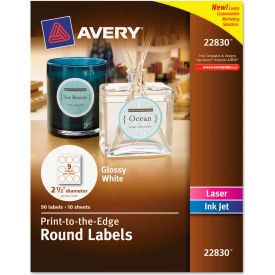 Round Easy Peel Labels, 2-1/2" Diameter, Glossy, White, 90 Labels/Pack