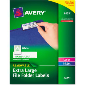 Removable Extra-Large 1/3-Cut File Folder Labels, 15/16 x 3-7/16, White, 450/Pk