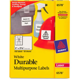 Permanent Durable ID Laser Labels, 2 x 2-5/8, White, 750/Pack