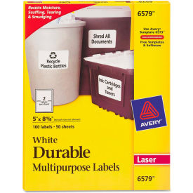 Permanent Durable ID Laser Labels, 5 x 8-1/8, White, 100/Pack