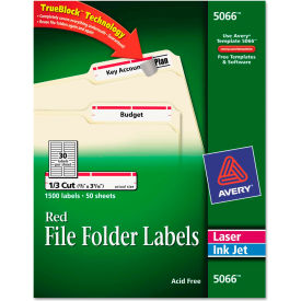 Self-Adhesive Laser/Inkjet File Folder Labels, White, Red Border, 1500/Box