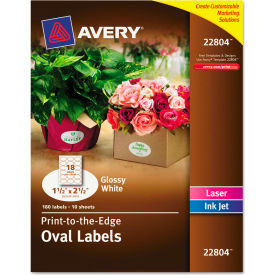 Oval Easy Peel Labels, 1-1/2 x 2-1/2, Glossy White 180/Pack