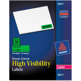 High-Visibility Laser Labels, 1 x 2-5/8, Neon Green, 750/Pack