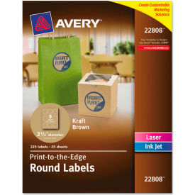 Round Easy Peel Labels, 2-1/2" Diameter, Brown Kraft, 225 Labels per Pack