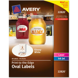 Oval Easy Peel Labels, 2 x 3-1/3, Glossy White, 80/Pack