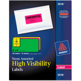 High-Visibility Laser Labels, 2 x 4, Assorted Neons, 150/Pack