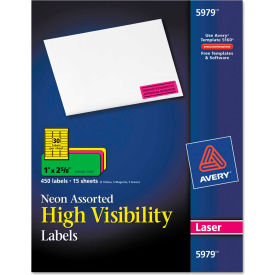 High-Visibility Laser Labels, 1 x 2-5/8, Assorted Neons, 450/Pack