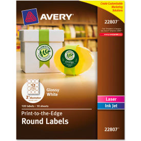 Round Easy Peel Labels, 2" Diameter, Glossy White, 120 Labels