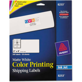 Inkjet Labels for Color Printing, 2 x 4, Matte White, 200/Pack