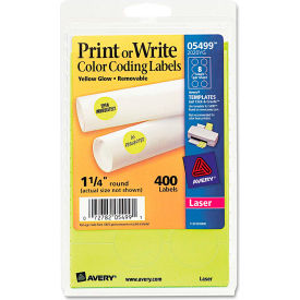 Print or Write Removable Color-Coding Labels, 1-1/4" Dia, Neon Yellow, 400/Pack