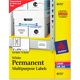 Permanent ID Labels, Laser/Inkjet, 2 x 2-5/8, White, 225/Pack