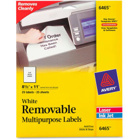 Removable Inkjet/Laser ID Labels, 8-1/2 x 11, White, 25/Pack