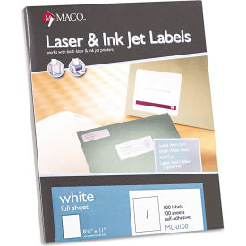 White All-Purpose Labels, 8 1/2 x 11, 100/Box