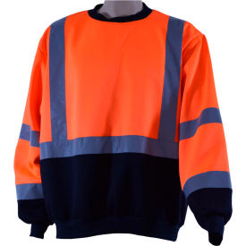 Crew Neck Sweater, ANSI Class 3, Polar Fleece, Orange/Black, 3XL