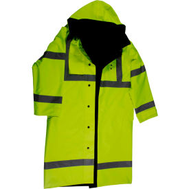 48" Waterproof Reversible Raincoat, ANSI Class 3, 300D Oxford/PU Coating, Lime/Black, 2XL