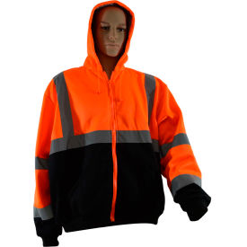 Hooded Sweatshirt W/Liner, ANSI Class 3, 2 Slash Pockets, Polar Fleece, Orange/Black, XL