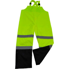 Waterproof Bib Pants, ANSI Class E, 300D Oxford/PU Coating, Lime/Black, XL