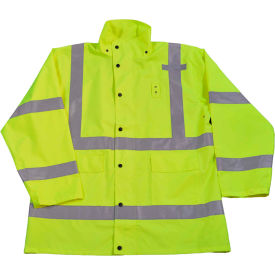 HiVis Rain Parka Jacket, ANSI Class 3, 300D Oxford/PU Coating, Lime, 3XL