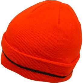 Hi-Visibility Safety Beanie Hat with Reflective Stripe, Orange, One Size