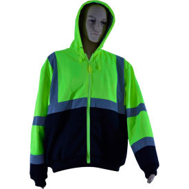 Thermal Lined Zip-Up Hoodie, ANSI Class 3, 2 Slash Pockets, Polar Fleece, Lime/Black, XL