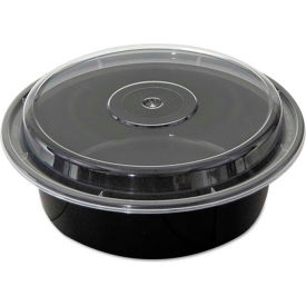 Microwavable Round Containers, 32 oz., 7" Diameter, Black/Clear - 150 Pack