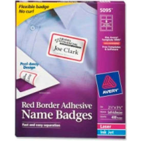 Name Badge Labels 2-1/3" x 3-3/8" for Laser/Inkjet Printers Red 400/Pack