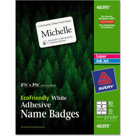 EcoFriendly Name Badge Labels, 2-1/3" x 3-3/8, White, 80/Pack