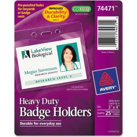 Secure Top Heavy-Duty Badge Holders, Horizontal, 4" x 3", Clear, 25/Pack