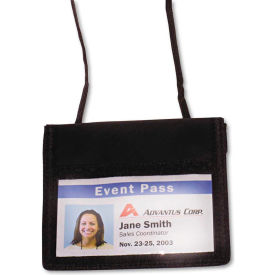 ID Badge Holder w/Convention Neck Pouch, Horizontal, 4-3/4" x 4-1/8", Black, 12/PK