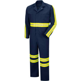 Enhanced Visibility Action Back Coverall, Navy/Yellow, Polyester/Cotton, Regular, 48"