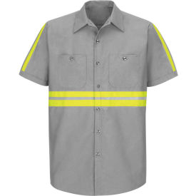 Red Kap Enhanced Visibility Industrial Short Sleeve Work Shirt, Gray, Poly/Cotton, Regular L
