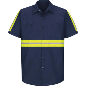 Enhanced Visibility Industrial Short Sleeve Work Shirt, Navy, Poly/Cotton, Regular XL