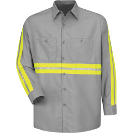 Enhanced Visibility Industrial Long Sleeve Work Shirt, Gray, Poly/Cotton, Regular 3XL