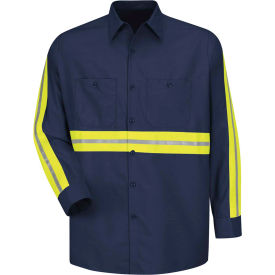 Enhanced Visibility Industrial Long Sleeve Work Shirt, Navy, Poly/Cotton, Regular 2XL
