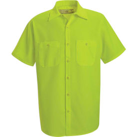 Enhanced Visibility Short Sleeve Work Shirt, Fluorescent Yellow/Green, Tall, L