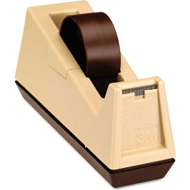 Heavy-Duty Weighted Desktop Tape Dispenser, 3" Core, Plastic, Putty/Brown