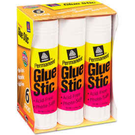 Permanent Glue Stics, White Application, 1.27 oz, 6/Pack
