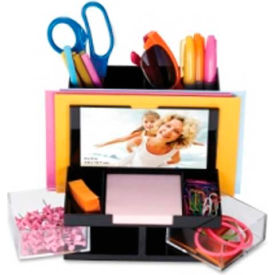 Desk Organizer with 9 Compartments & 3" x 5" Photo Frame Clear