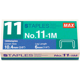 Max® No. 11 Mini Staples, 1/4" Leg, 3/8" Crown Flat Clinch, 1,000/Box