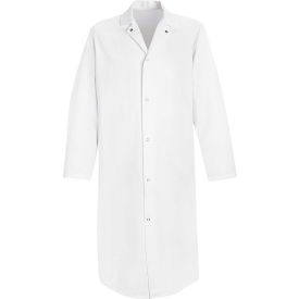 Gripper-Front Butcher Frock W/o Pockets, White, Polyester/Cotton Twill